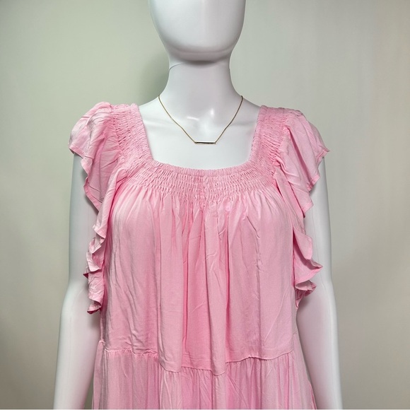 NEW! Petal & Pup Kacper Dress in Pink Tiered Relaxed Fit On/Off Shoulder Midi - Picture 5 of 17